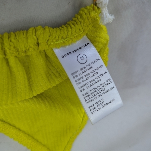 Good American Swim Top Women 1 2 S M Small Crinkle Tiny Ties Yellow Bikini - Picture 11 of 13